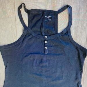 Pilcro Black Ribbed Henley Tank with Narrow Straps